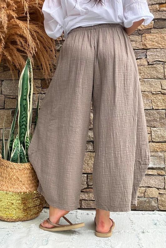Annie Cushion Cotton Barrel Culotte Pant Earth